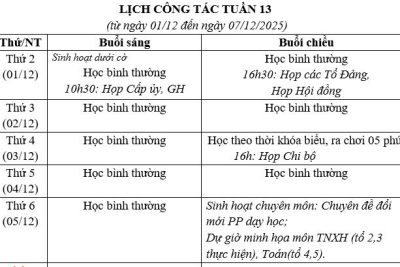 Lịch công tác tuần 13 năm học 2025-2026