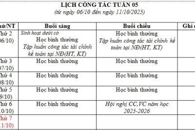 Lịch công tác tuần 5 năm học 2025-2026