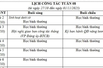 Lịch công tác tuần 8 năm học 2025-2026
