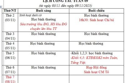 Lịch công tác tuần 9 năm học 2025-2026